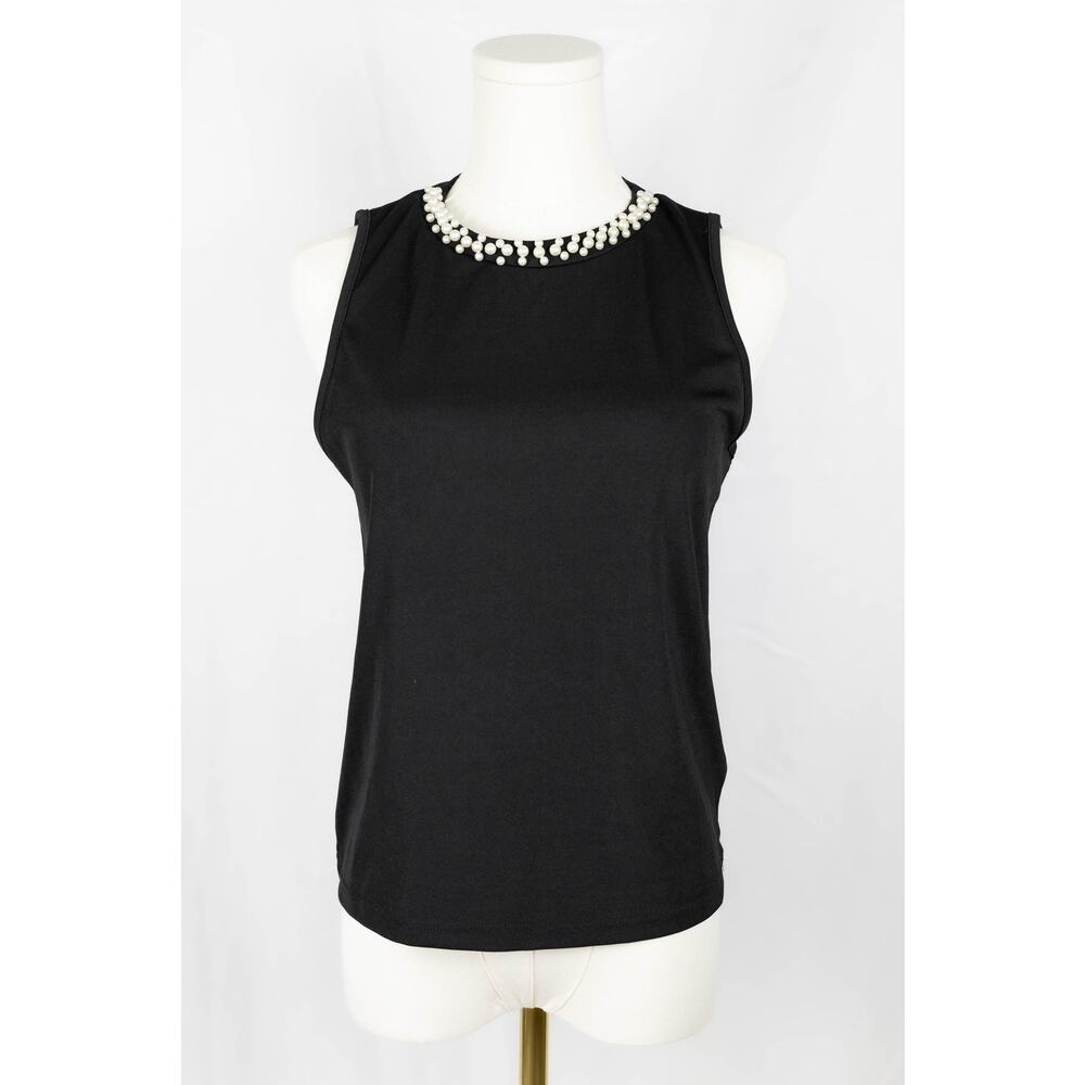 Shein Size M Top Beaded Sleeveless Black - Picture 1 of 6